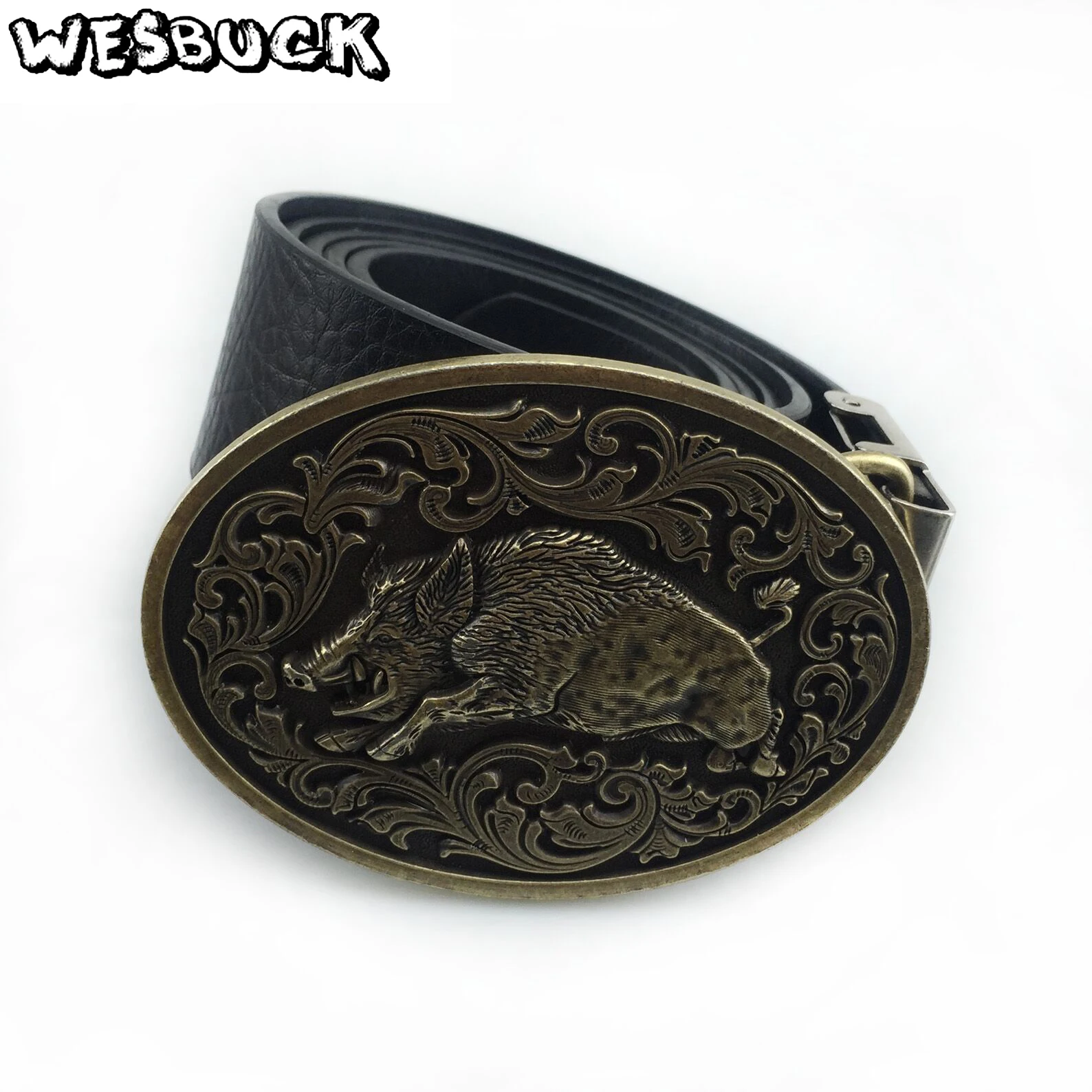 Бренд WesBuck ремень пряжка дикий кабан шаблон ремень голова - Цвет: buckle and belt