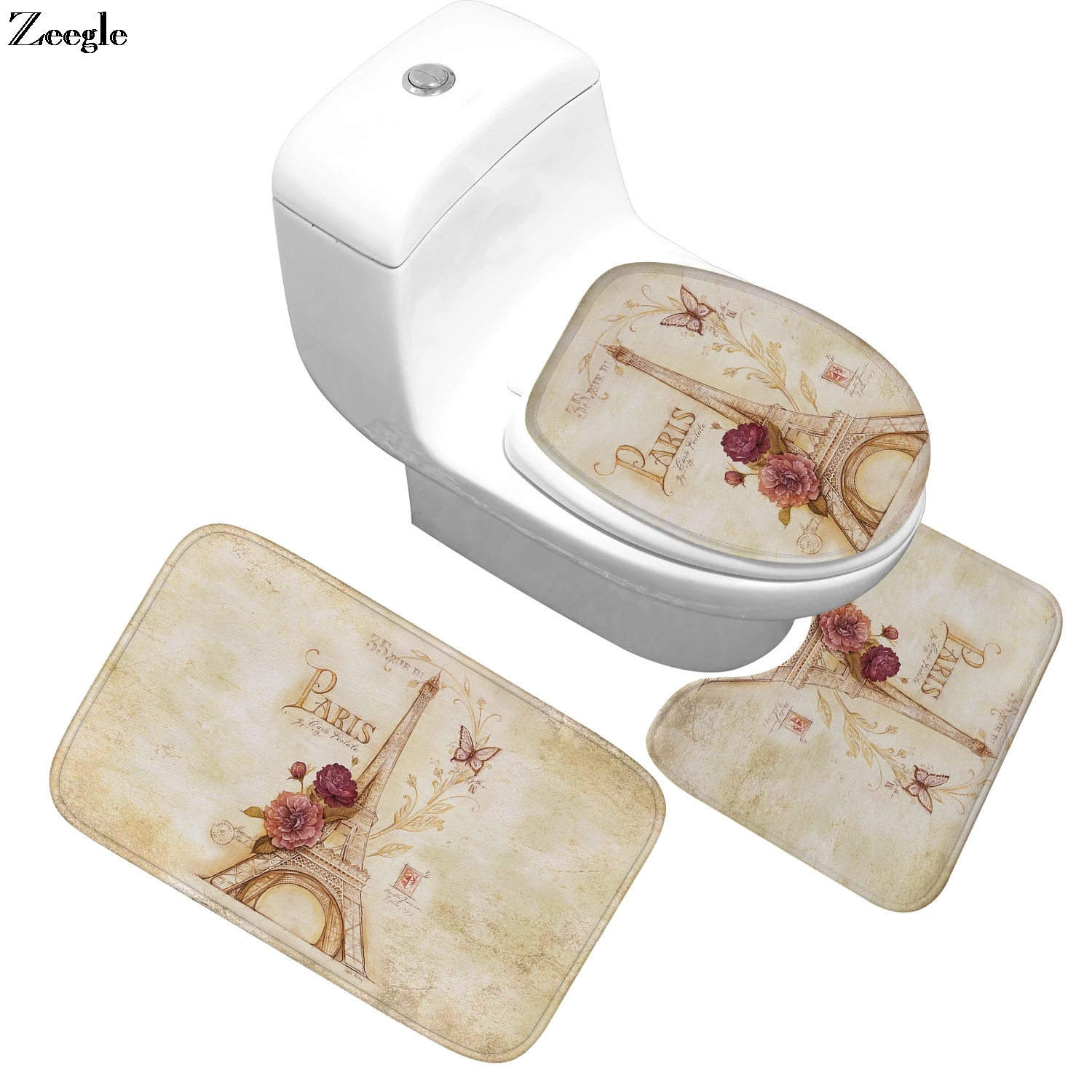 Zeegle Bath Mat Set Anti Slip Toilet Seat Cover Foot Bathroom Doormat Shower Absorbent Pedestal Rug | Дом и сад