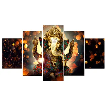 

5Pcs/Set Ganesha Elephant Abstract Canvas Print Oil Painting Wall Picture