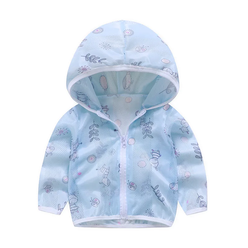 

ZWY1042 Toddler Kids Summer Sunscreen Thin Jackets Printing Hooded Outerwear Zipper Coats Fashion Children Girls Boys Clothes