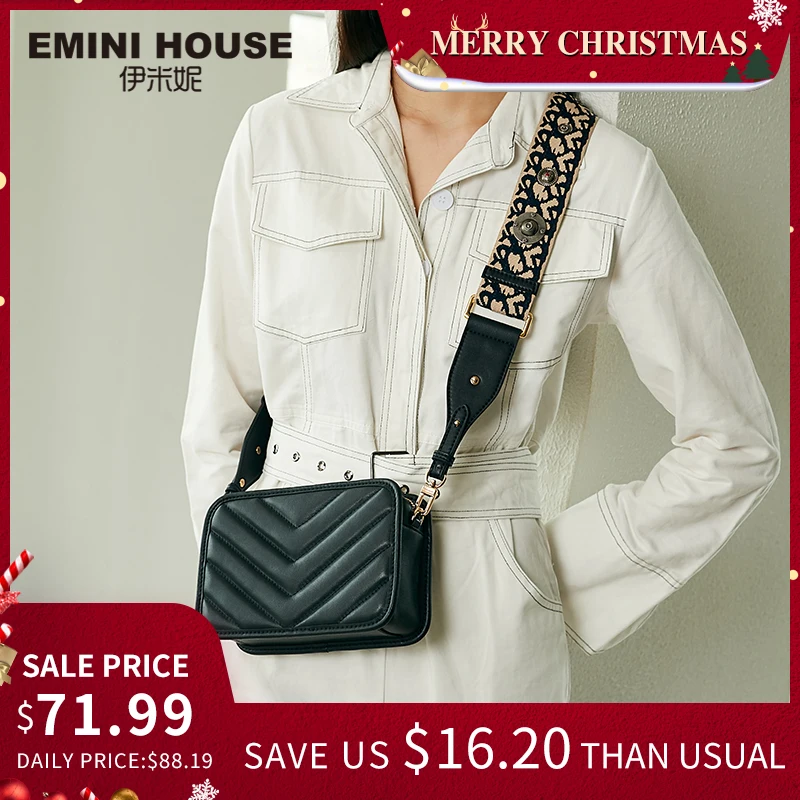 

EMINI HOUSE Totem Wide Strap Crossbody Bags for Women Genuine Leather Shoulder Bag Luxury Handbags Women Bags Designer