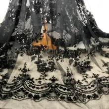 GLace 3 м/лот стиль цветок сетка вышивка кружева Черный блесток ткань для женщин платье ткань аксессуары TX1242