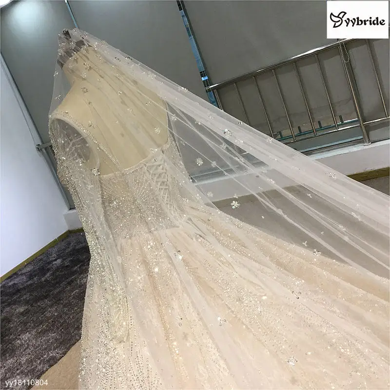 YYbride новый роскошный дизайн бусины кристаллы свадебное платье, лиф сердечком с плеча принцессы собор/Royal Свадебные платья