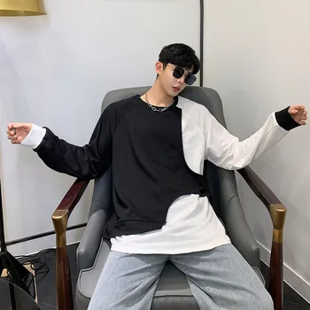 

Men Streetwear Hip Hop Black White Splice Loose Casual Pullover T-shirt Male Women Fashion Tees Shirts