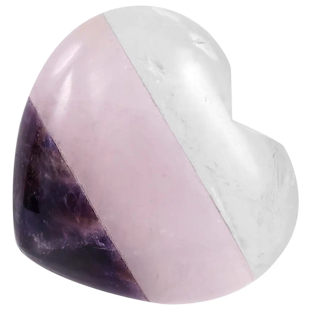 TUMBEELLUWA 1.7'' Puff  Love Heart Crystal Worry Stone Mixed Rock Quartz Rose Quartz Amethyst Pocket Palm Stone