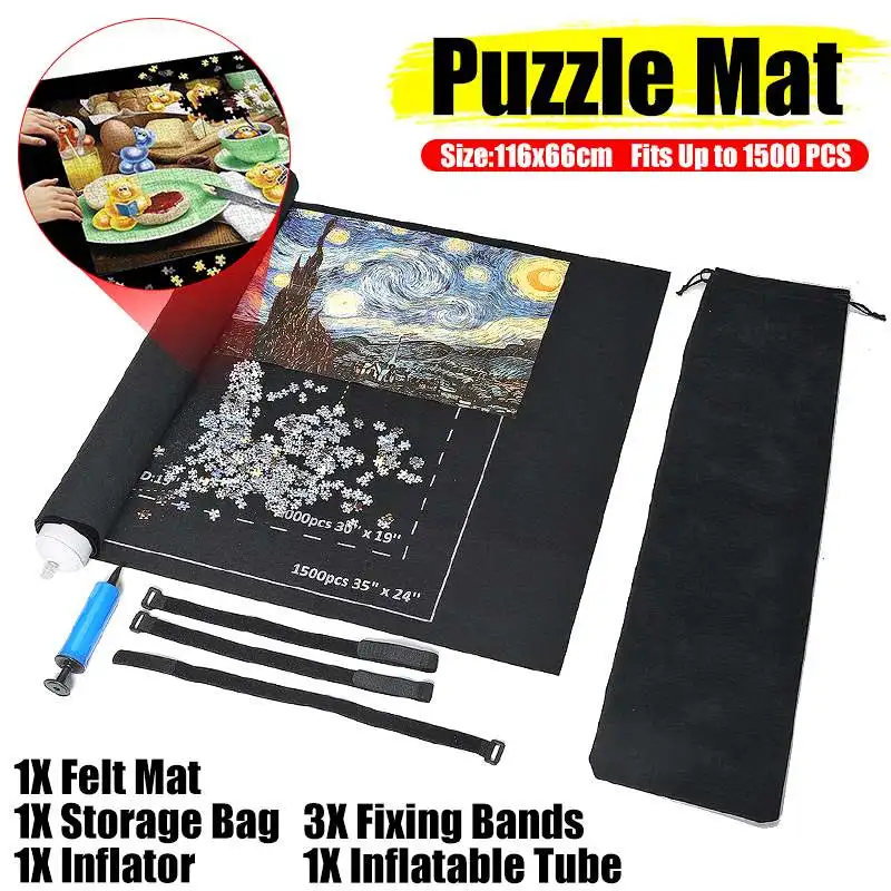 Portable Jigsaw Puzzle Mat 1500 Pieces Puzzles Storage Bag Blanket Black 