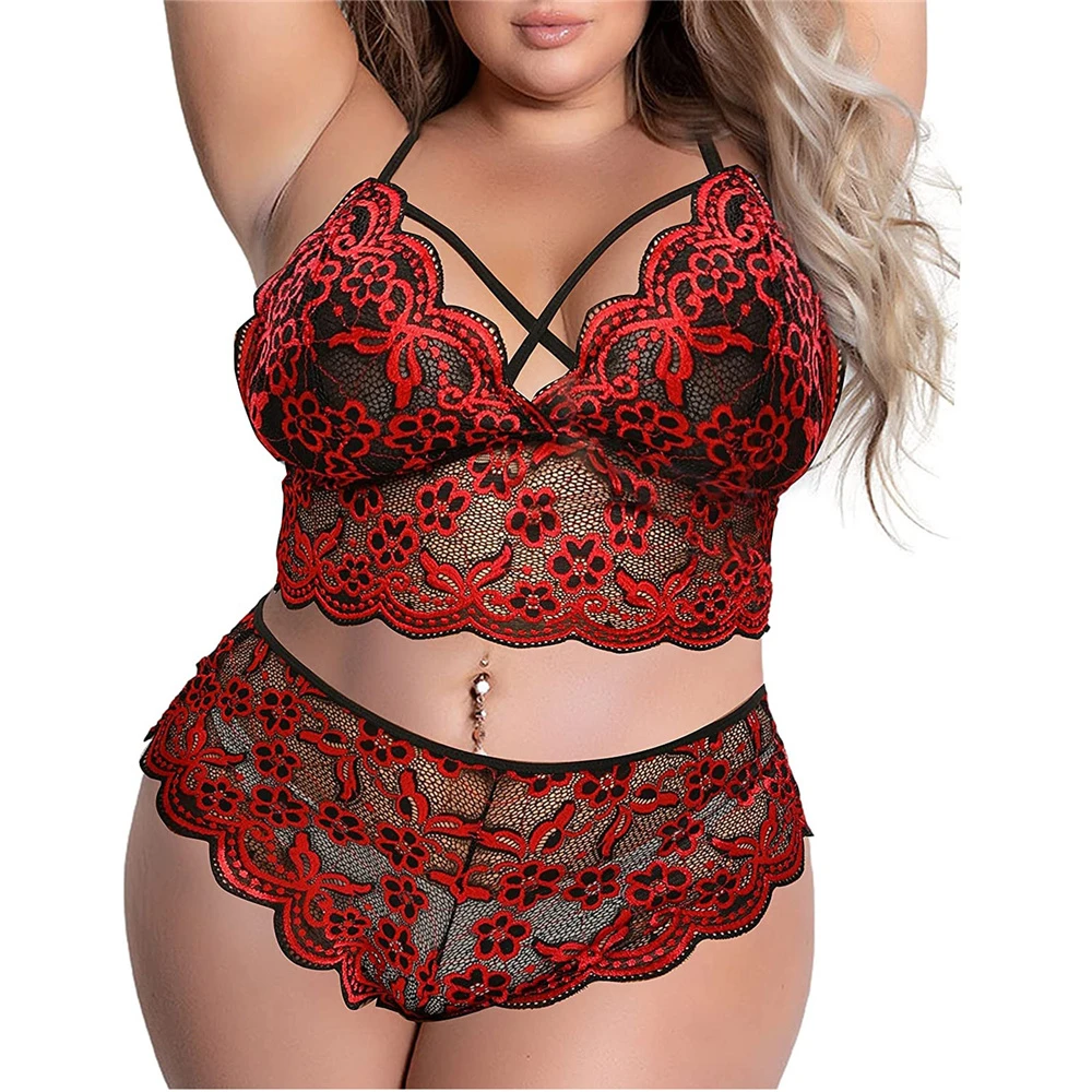 sexy bra and panty set New Plus Size Bra 2 Pieces Sets Sexy Lingerie Fashion Padded Bra Lace Embroidery Underwear Sleepwear Pajamas Women's Exotic Set bra and panty