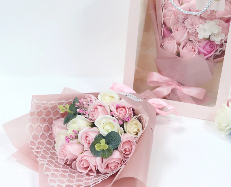 JAROWN Soap Flower Rose Artificial Flower Bouquet Pink Rose Fake Flower Wedding Decoration Valentines Day Birthday Gift Flower Home Decor (14)