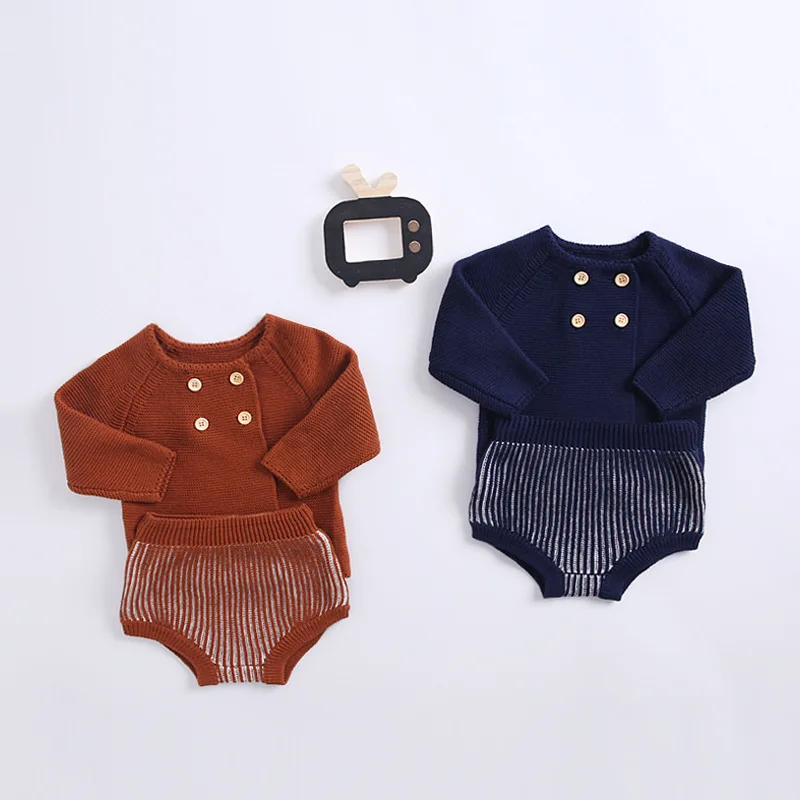 

2019 unisex baby infant children's wear cotton knitted cotton yarns lanterns shorts long-sleeved cardigan two-piece outfit