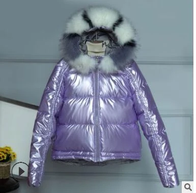 KULAZOPPER яркое пуховое хлопковое пальто для женщин, короткий Зимний Большой меховой для шеи, студенческие негабаритные хлопковые куртки, женские парки ZH100 - Цвет: Purple