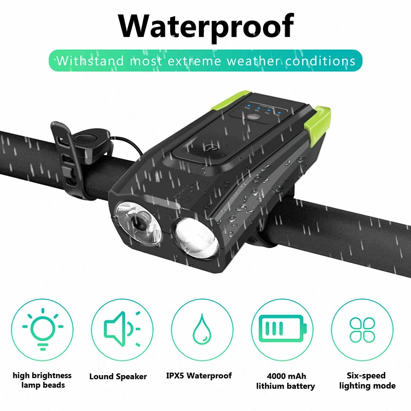 

Tocawe USB Rehargeable LED Bike Front Light Bicycle Headlight Front Light Cycling T6 LED Lamp/Horn Bicycle Bell Accessories