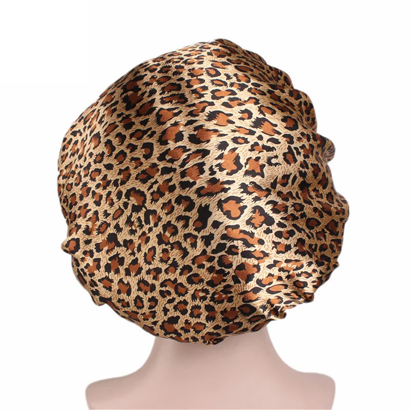 Leopard pattern Атласная шапочка для волос для укладки волос для сна, шапочка для душа, шелковая женская ночная крышка для головы для сна, широкая эластичная лента для укладки волос - Цвет: Leopard pattern