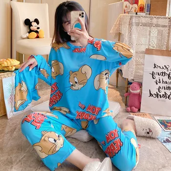 

XI ZOU Cotton Lounge Wear Long-sleeved Trousers Plaid Pants Ladies Pajamas Suit Simple Style Pajamas Women's Home Clothes