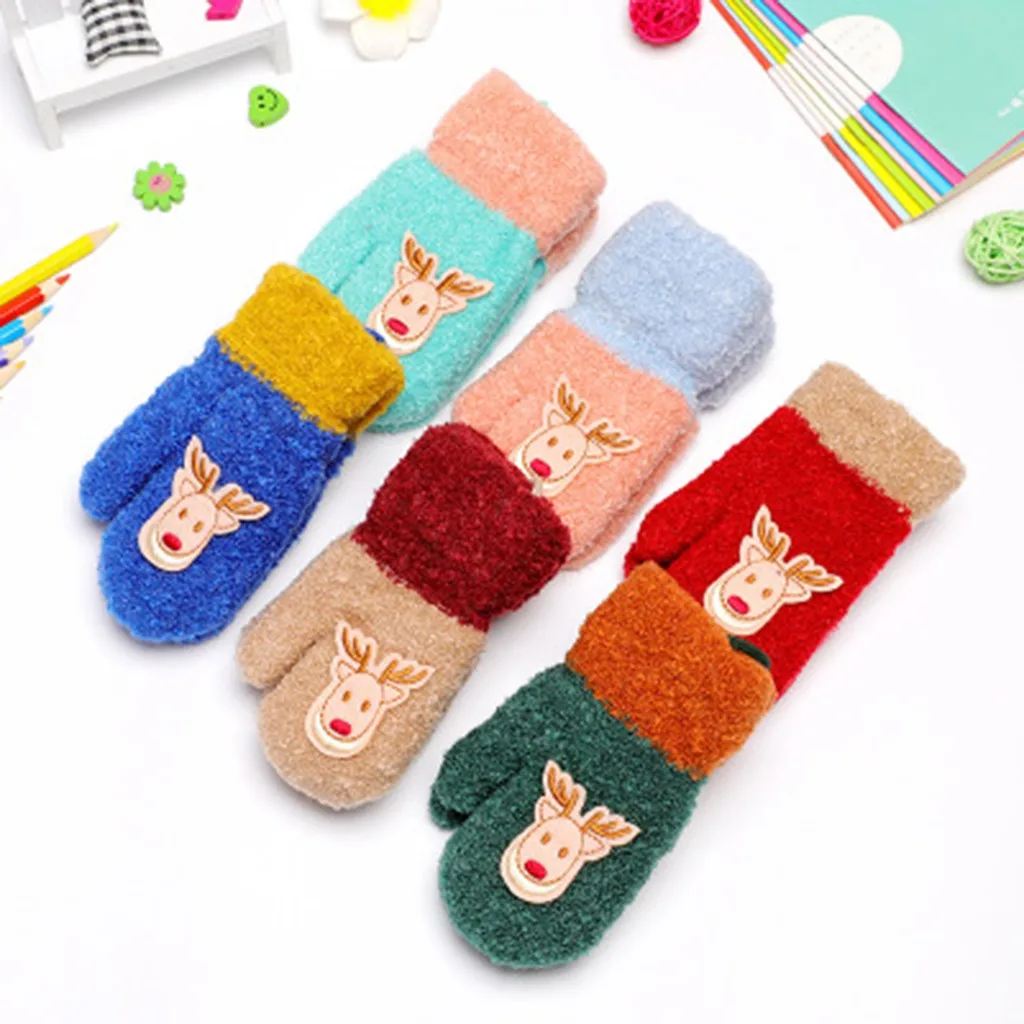 Милые рождественские перчатки, зимние перчатки с принтом оленя, Детские теплые уличные спортивные вязаные перчатки Guantes Mujer