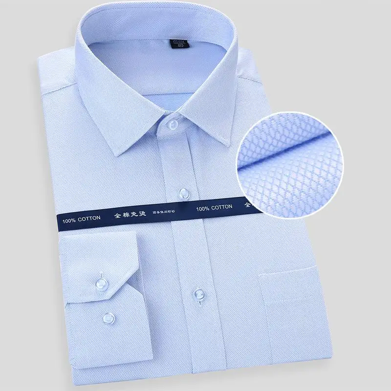 Высококачественная нежелезная Мужская рубашка с длинными рукавами, белая синяя деловая повседневная мужская Повседневная рубашка, подходящая для повседневного ношения размера плюс
