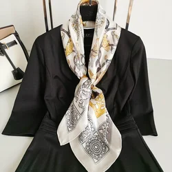 Large Real Silk Scarf Square Satin Neckerchief Bird Printing Women Wrap Shawl Spring Summer Lady Fashion Kerchief Scarves