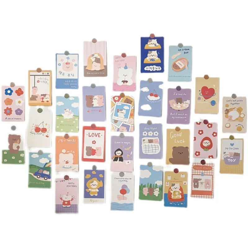 Korean Ins Cute Bear Rabbit Postcard Set Diy Cartoon Photo Cards Children's Room Background Kawaii Decorative Card 30 Sheets