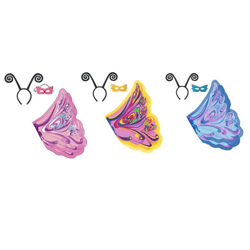 Детская одежда для костюмированной вечеринки с бабочкой для девочек; крылья+ маска+ головной убор; 3 предмета; шаль-бабочка для девочек; одежда для сцены на Хэллоуин