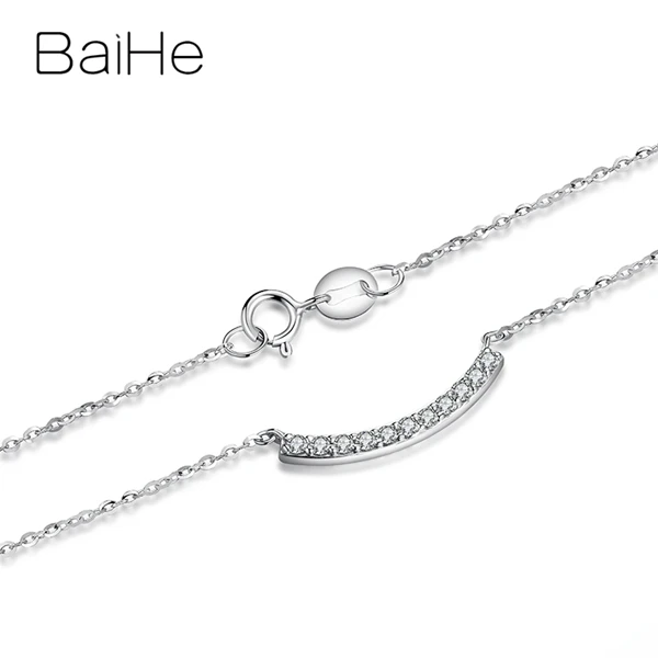 BAIHE Твердые 18 к белое золото сертифицированные круглые H/SI 0.183ct натуральные бриллианты ювелирные изделия Свадебные трендовые Простые Модные Подарочные ожерелья