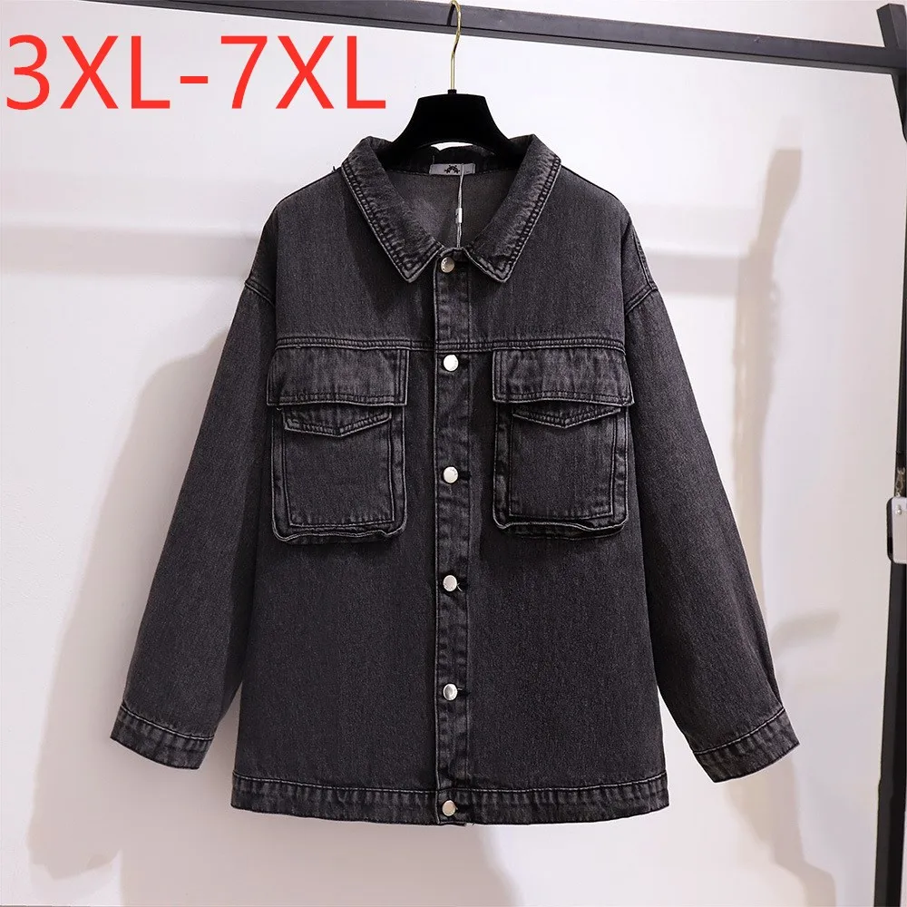 new-ladies-autumn-winter-plus-size-women-clothing-denim-jacket-large-long-sleeve-loose-cotton-pocket-button-coat-3xl-4xl-5xl-6xl