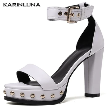 

Karinluna New Arrivals Genuine Leather Platform Rivets Fashion High Heels Party Summer Women Shoes Woman Sandals