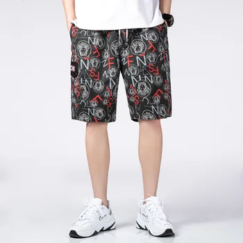 

Young Men's Shorts Casual Five-point Pants Line Letters Outdoor Sports Pants Summer Loose Beach Shorts