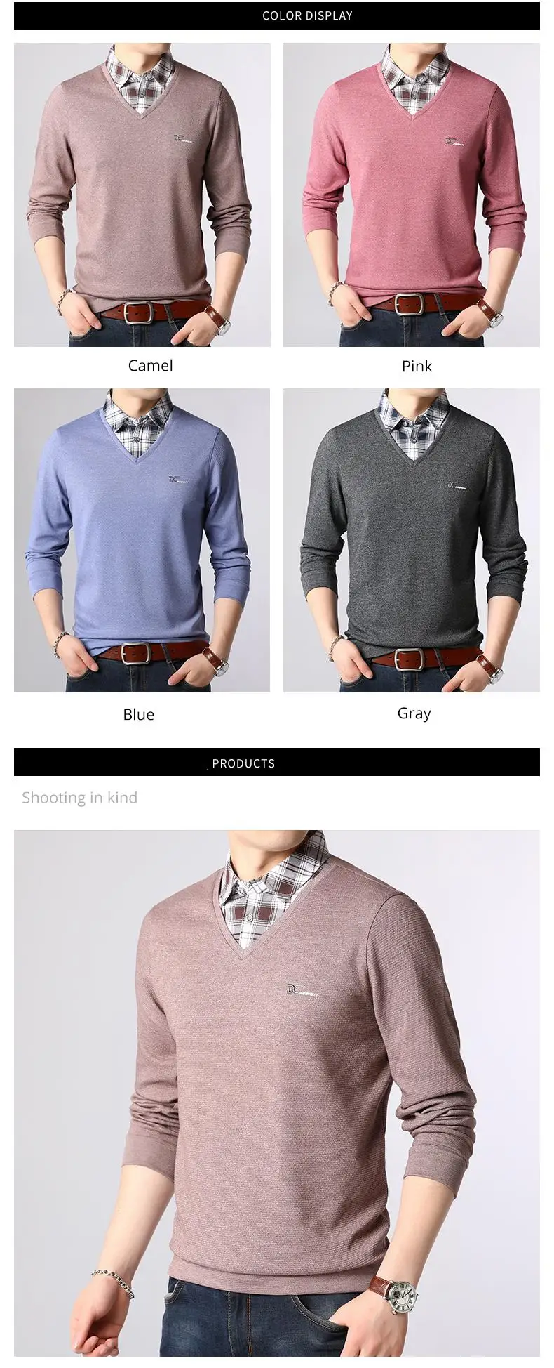 2019 новый модный брендовый свитер мужской пуловер рубашка воротник Slim Fit вязаные джемперы с v-образным вырезом зимний Корейский стиль