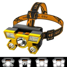 5led farol com built in 18650 bateria 5w 60 ° usb recarregável lanterna portátil farol de acampamento ao ar livre