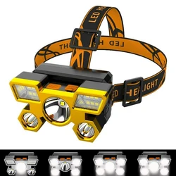 Lampe frontale Portable à 5led avec batterie 18650 intégrée, Rechargeable par USB, idéale pour le Camping ou les activités en plein air, 5W, 60 ° 