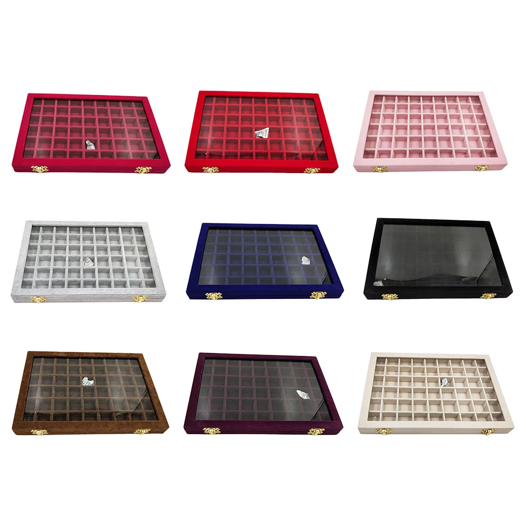 Wood Jewelry Display Tray Diamond Beads Storage w/ Glass Lids Organizer Showcase Wood Jewelry Display Tray Diamond Beads Storage w/ Glass Lids Organizer Showcase