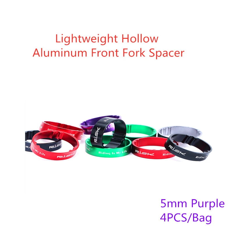 4pcs-5MM Purple Риска 5/10 мм Регулировка Алюминий сплав велосипедов Велосипедная вилка шайба стволовых гарнитуры распорки поднять руль кольцо велосипедные аксессуары - Цвет: 4pcs-5MM Purple