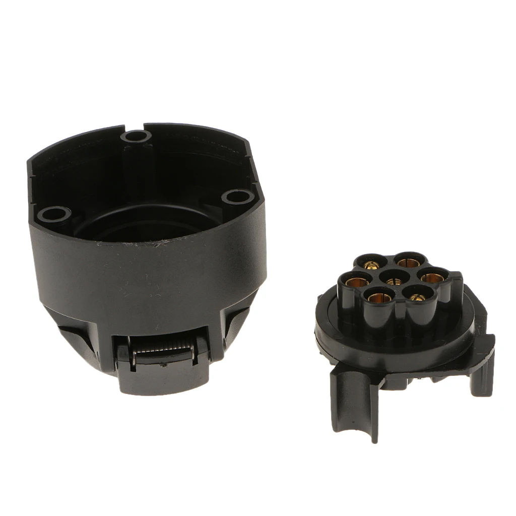 7 Pin Copper Short Towing Caravan Socket Plug Connector PVC, Black