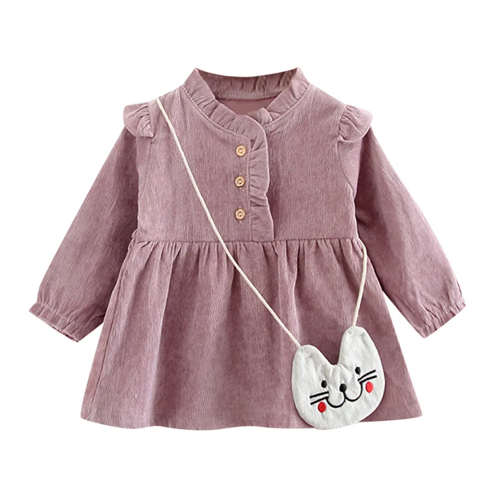 Модное платье для маленьких девочек Хлопковое Повседневное платье принцессы с круглым вырезом и длинными рукавами для маленьких девочек+ сумка, комплект одежды, H4 - Цвет: B