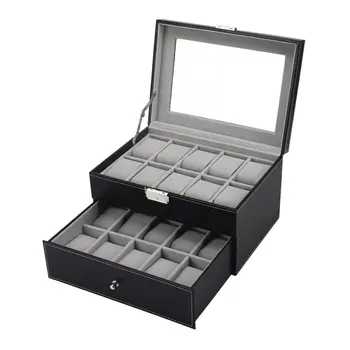 

20 Grids PU Leather Watch Box Double Layers Watches Container Organizer Box Jewelry Display Storage Case