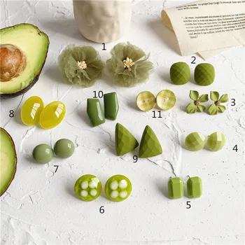 

2020 Fashion Korean Green Color Geometric Drop Earrings Acrylic Resin Floral Round Square Statement Earrings for Women Jewelry