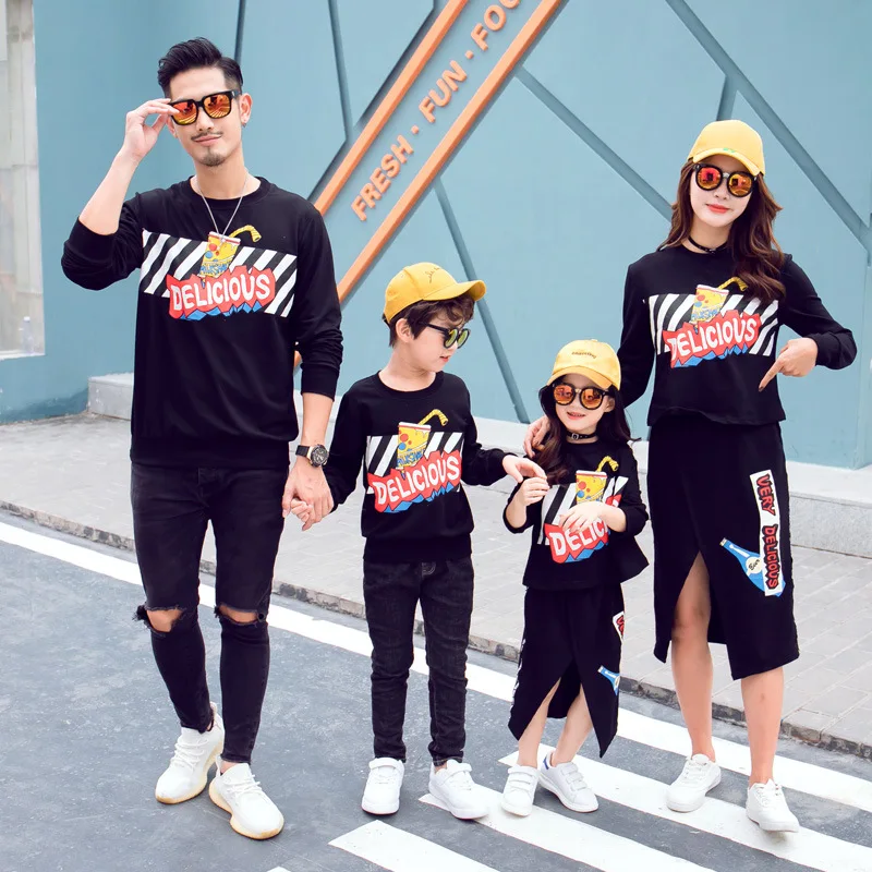 Najtaniej Dopasowane rodzinne stroje 2019 jesienno zimowa matka i córka spódnica z rozcięciem sweter kombinezon tata Son bluzy dziecięce