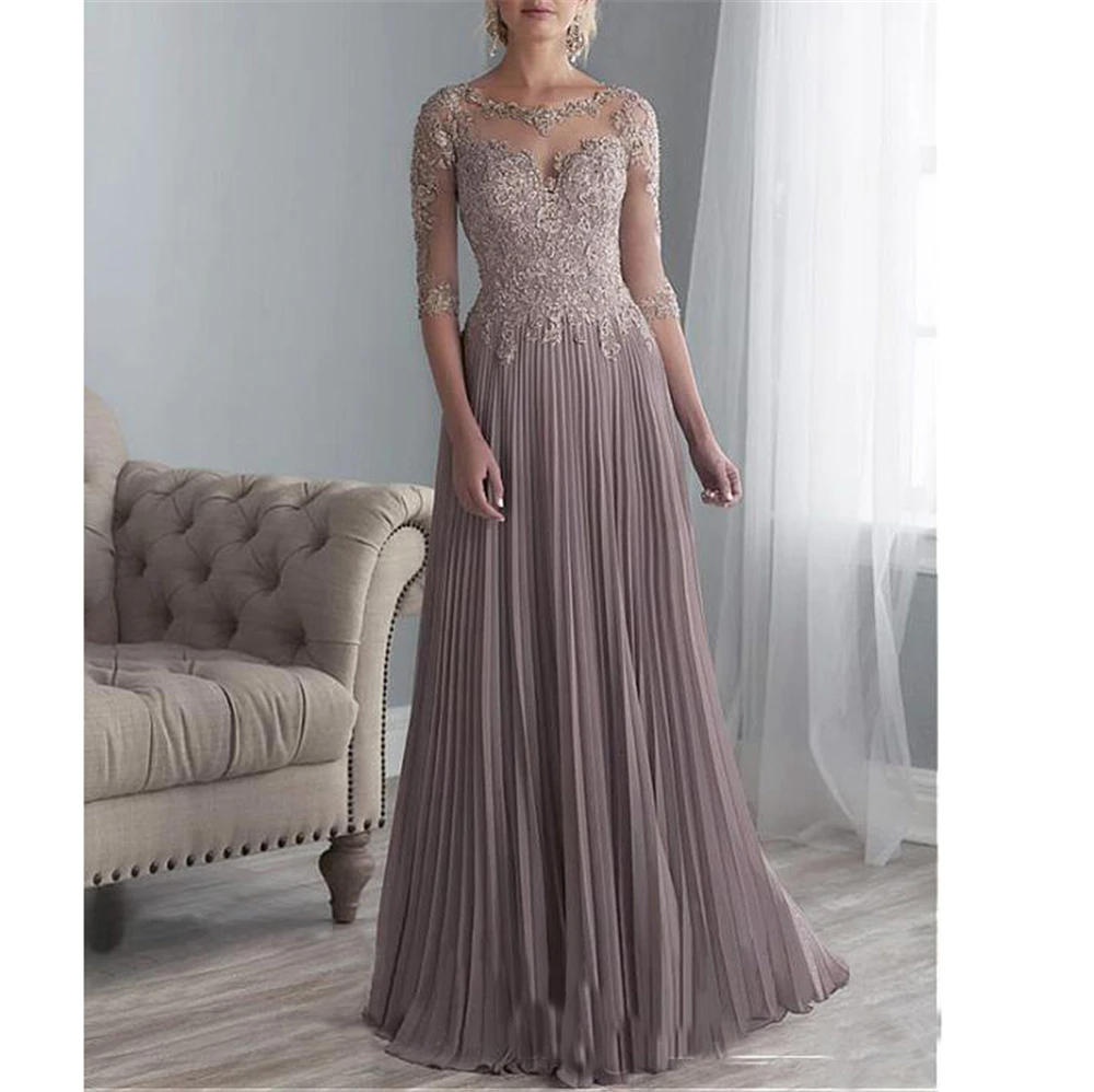Привлекательный Тюль И Шифон Vestidos De Novia женские платья Половина рукава Иллюзия трапециевидной формы аппликации бисером кружева платье