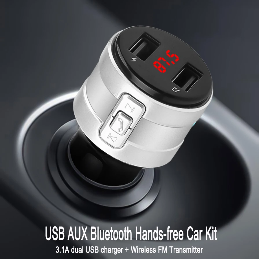 3.1A Dual USB Charger Handsfree Car Charger Bluetooth 4.2 FM