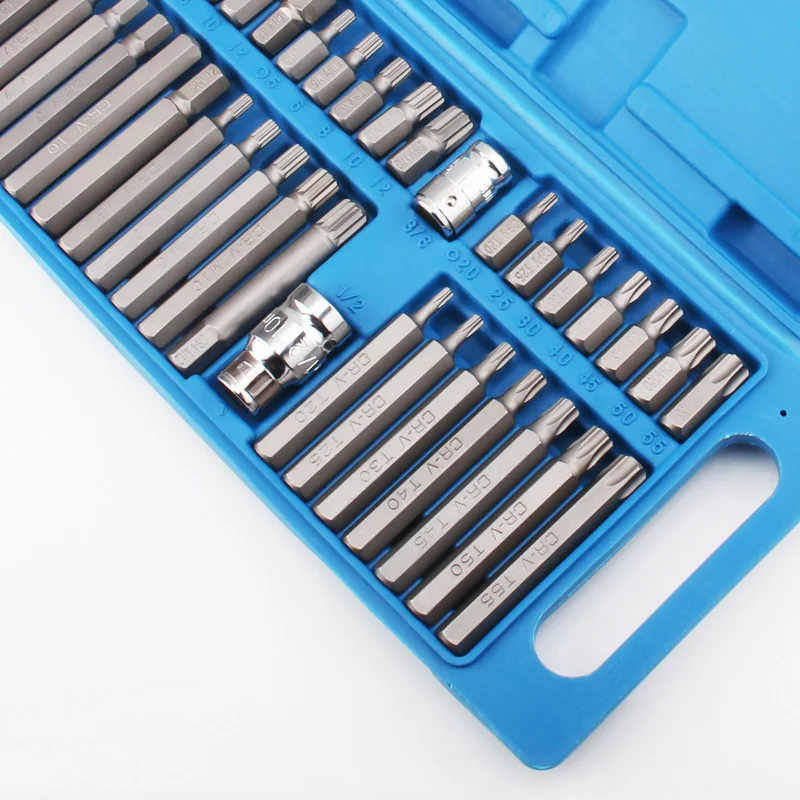 40 pieces/batch hexagonal cross sleeve bit set 1/2 inch 3/8 inch drive bit sleeve set, with box manual tool kit non-precision...