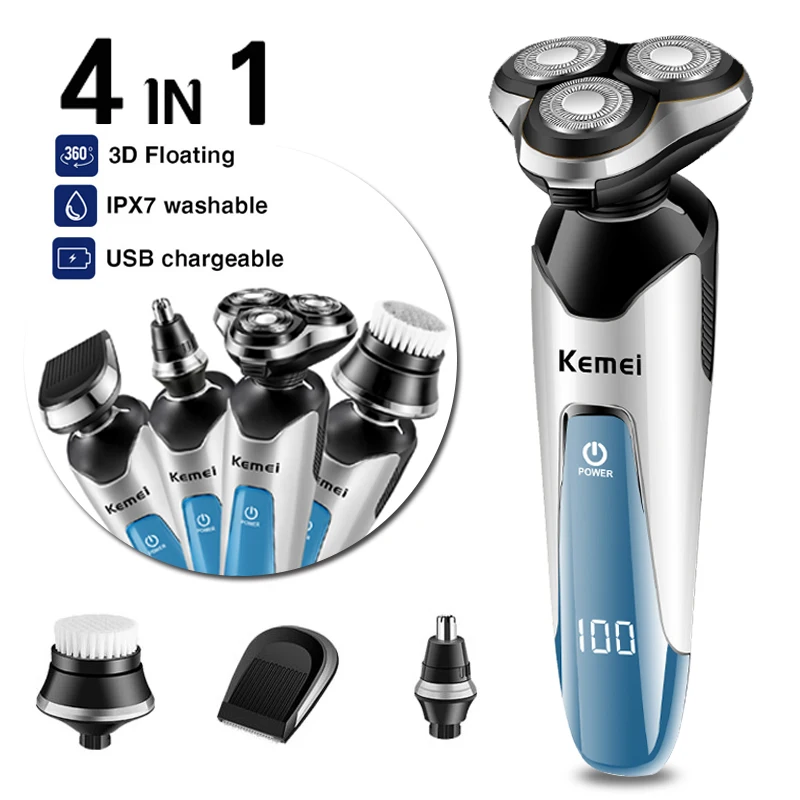 

Kemei Electric shaver ,4 in 1 multi-function razor, men rotating three cutter head washable shaving machine facial care tools 5