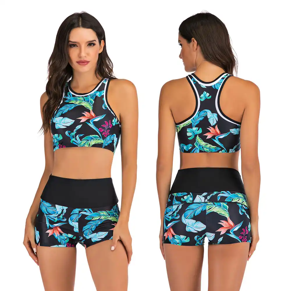Women Two Pieces Swimsuit Halter Bandage Push Up Bra Boyshort Bikini Set Bathing Suit for Women Athletic Swimsuits 