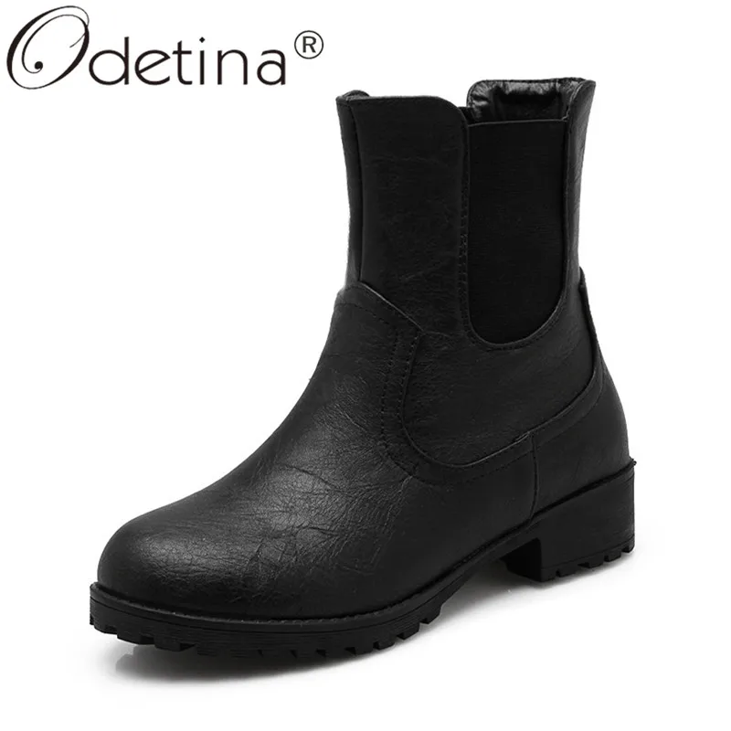 Odetina/Женские толстый низкий каблук ботильоны на платформе с эластичной лентой