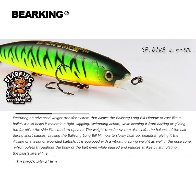 Bearking 130mm 28.6g 전문 품질 낚시 미끼 하드 미끼 다이빙 2.5-3m 품질 wobblers minnow 인공 미끼 태클
