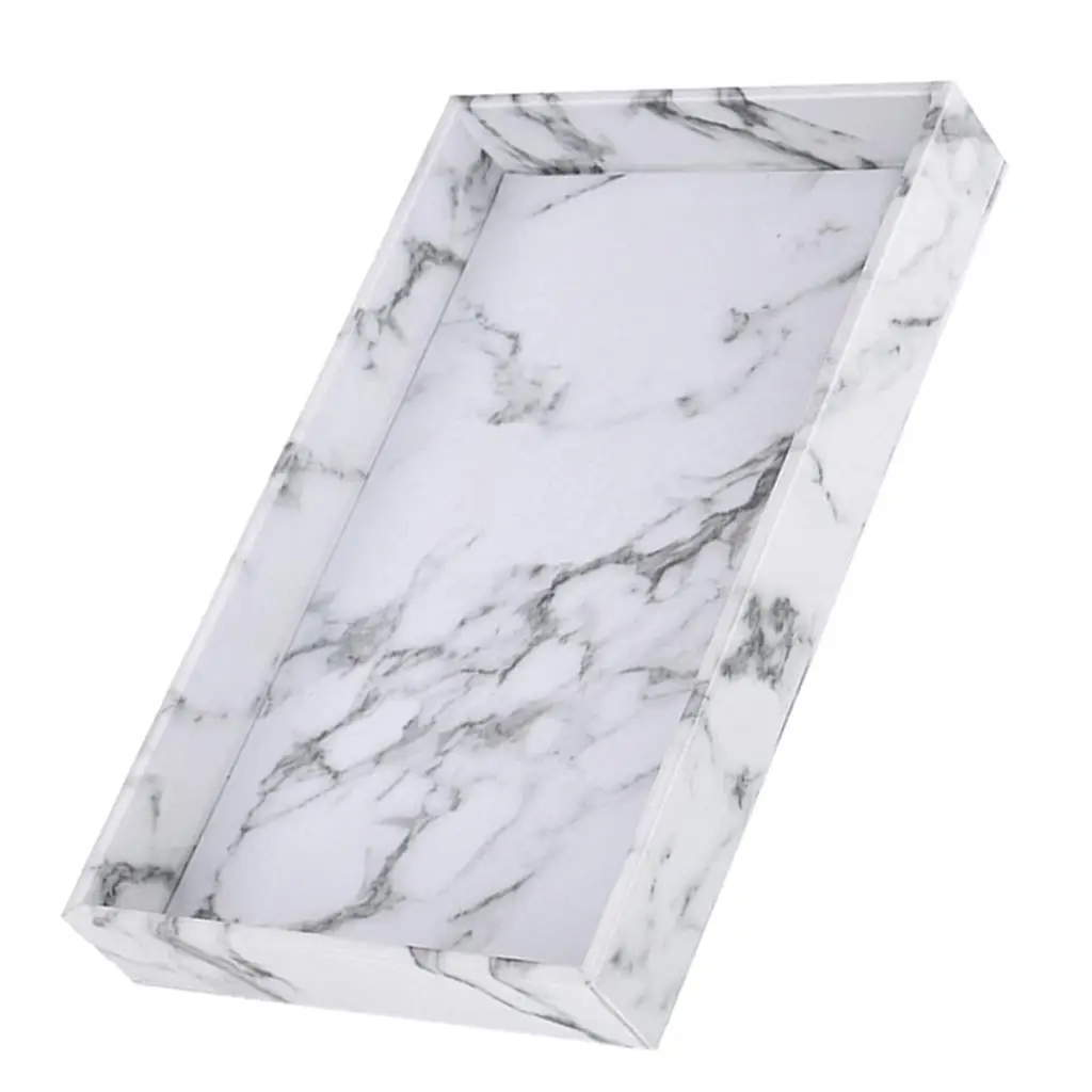 Marble Looking Serving Tray PU Leather For Coffee Drinks Desserts Rectangle