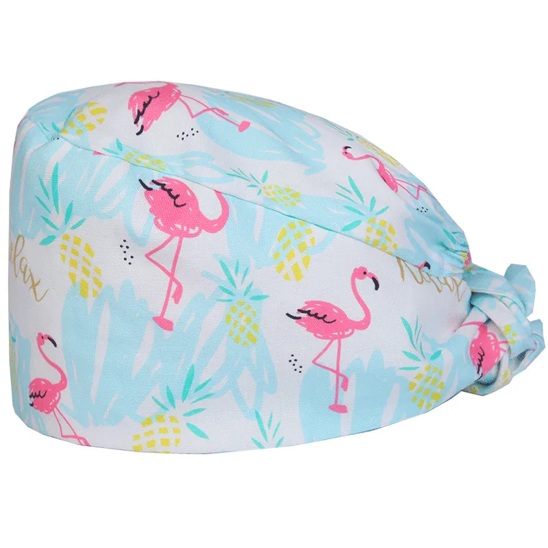 Print Scrub Cap 2 Медицинская Кепка s с принтом фламинго для женщин, хирургическая Кепка с эффектом потертости для защиты домашних животных, рабочие шапки, хлопок, тканевая Кепка с черепом, Новинка - Цвет: Print Scrub Cap 2