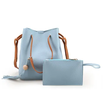

handbag Fashion Women Leather Tassels Single Shoulder Bucket Bag+Clutch Bag 1Set Casual Solid Color Shoulder Bag Reusable Women