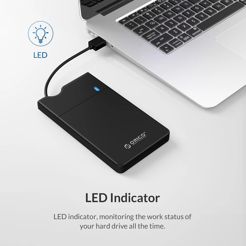 Чехол ORICO 2,5 дюйма для жесткого диска SATA-USB 3,0, корпус для жесткого диска со встроенным кабелем для передачи данных, поддержка 4 ТБ, внешний чехол для жесткого диска SSD