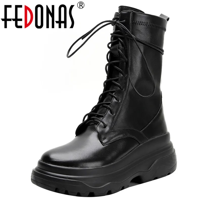 

FEDONAS Comfortable Flats Platform Short Boots Genuine Leather Women Ankle Boots Winter Cross Tied Basic Office Shoes Woman