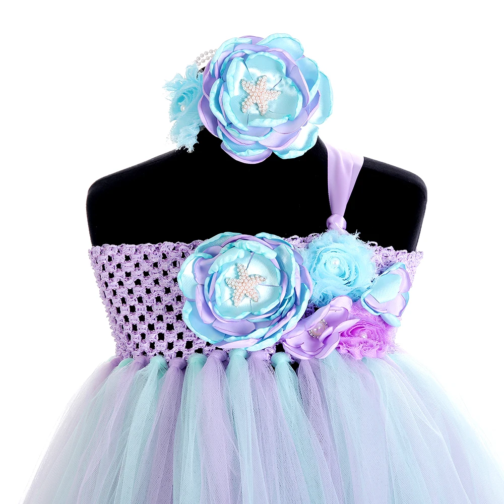 Lavender Blue Under the Sea Princess Ariel Dress Flower Princess Kids Girl Party Dresses for Girls Clothes Bithday Tutu Vestido (4)