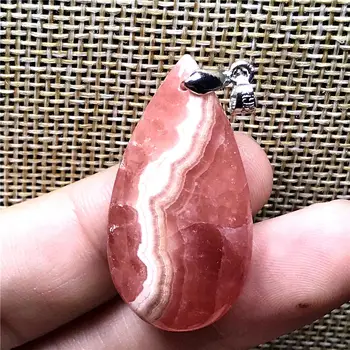 

Genuine Natural Red Rhodochrosite Crystal Pendant Jewelry For Woman Man 35x18x7mm Water Drop Beads Silver Argentina Stone AAAAA
